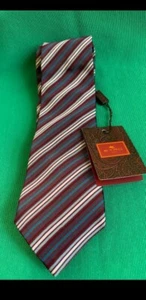 Etro Milano Italy necktie Plum Blue White Stripe TIE New Msrp $200 - Picture 1 of 4