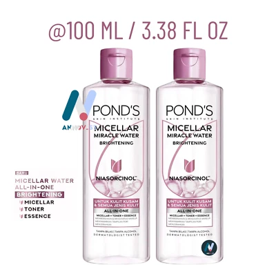 POND'S Micellar Water Brightening Makeup Remover Dirt Waterproof Moist 2X 100ml - Image 1 of 4