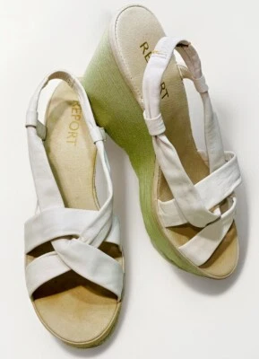 Sandalias REPORT Plataforma Tacón Ultra Alto Makayla Cuero Blanco Talla 10 Foto 1 de 4