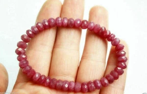 Handmade 5x8mm Faceted Natural Red Jade Gem stone rondelle Beads Bracelet 7.5'' - Picture 1 of 3