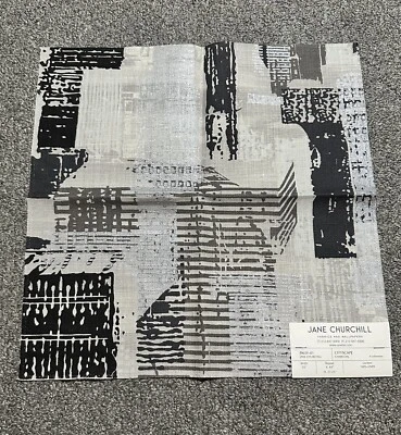 Jane Churchill Fabric Sample 15.75” x 15.50” Cityscape Charcoal Abstract Silver - Image 1 of 4