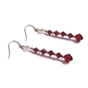 Ruby red crystal sterling silver earrings goth gothic boho victorian steampunk - Picture 1 of 3