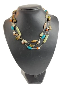 Multicolor Perlen Statement Halskette Boho Stil Lagenlook Glas Stein Perlen 16" - Bild 1 von 6