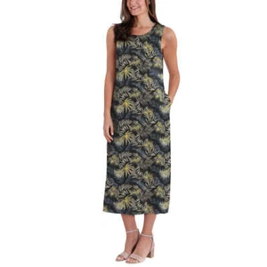 NWT Women's Briggs Linen Blend Dress Black Floral Sizes M, L, XL, XXL - Picture 1 of 9