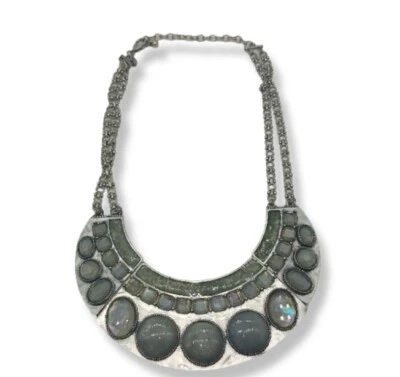 Chico's Silver Tone Statement Dramatic Bib Ornate Iridescent Necklace - Image 1 of 4