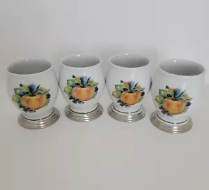 "Juego de 4 tazas de cerámica con frieling Prasent vino 3 3/4"" base de peltre Alemania" - Imagen 1 de 6