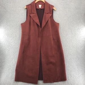Chicos Jacket Womens 2 US Large Brown Faux Suede Elongated Vest Ponte Stretch - Picture 1 of 10