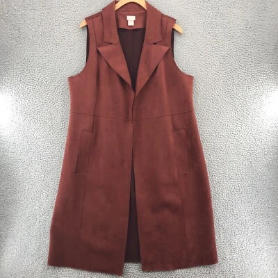 Chicos Chaqueta Mujer 2 EE. UU. Grande Marrón Imitación Gamuza Chaleco Alargado Ponte Elástico Foto 1 de 4