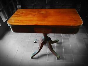 George iii/Regency fold top mahogany tea table, brass inlay / games table / card