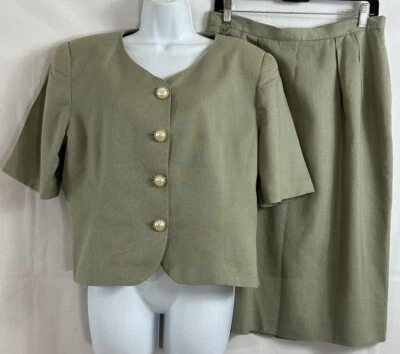 Traje Falda Vintage Jones New York 2 Piezas Talla 14 Botones Chaqueta Corta Línea A Falda Foto 1 de 4