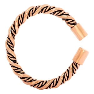 Bracelet manchette classique fait main tressé fil de cuivre pur tressé oxydé cadeau bijoux - Photo 1/8