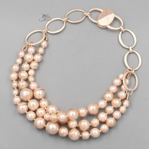 Collar grueso enchapado en oro rosa perlas en capas pendientes pulsera joyería conjunto 317 - Imagen 1 de 20