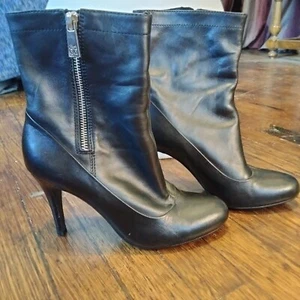 (J) Coach Bethie Black Leather Zip Up Ankle High Heel Boots Booties Size 5.5 B - Picture 1 of 13