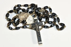  Black Bead Rosary Oblong Mother Mary Pray for Us Beads Made in Italy BX 8  - Picture 1 of 5