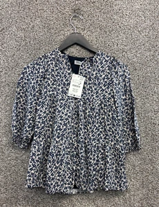 Zara Button Down Shirt Blue/Ivory Floral Relaxed Layered Top Tunic Sz 5-6 Years - Picture 1 of 8