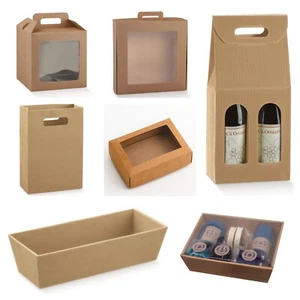 Rustic Kraft Rectangular Hamper Gift Box Lid Trays & Bags Wedding Christmas Gift - Picture 1 of 31