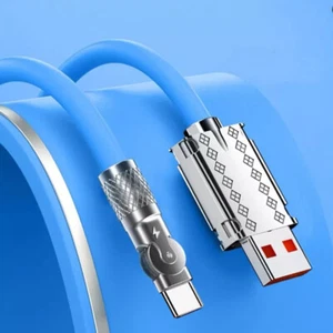 Usb To Type C Zinc Alloy 180° Rotation 120w 6a Super Fast Charging Pvc Universal - Picture 1 of 10