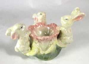Hase Kaninchen Tulpe Schmuck Tasse Porzellan rosa grün weiß schillernd Vintage - Bild 1 von 8