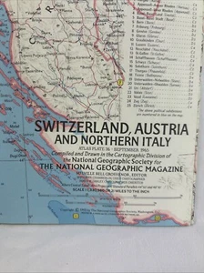 Switzerland Austria And Northern Italy Map Sept 1965 National Geographic Atlas - Picture 1 of 6