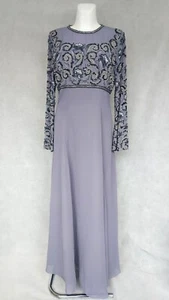 Vintage Maxi Formal Grey Embroidered Gown Jovani US Size 12 Wedding Guest Dress - Picture 1 of 12