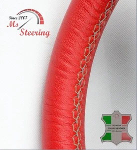 FUR MITSUBISHI MONTERO 95-00 ROT LEDER-LENKRADABDECKUNG, HELLGRAU 2 STIT - Bild 1 von 5