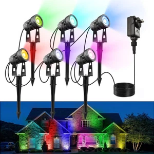 6er LED Gartenstrahler RGBW mit Fernbedienung Gartenspot außen Gartenbeleuchtung - Bild 1 von 16