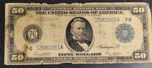 1914 Fifty Dollar Federal Reserve Note $50 Circulated Large Size Note #92223 - Picture 1 of 2