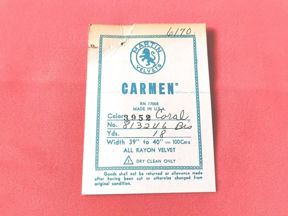 3 YARDS JB MARTIN VELVETS CARMEN #3952 CORAL PEACH/SALMON VELVET FURNTURE FABRIC - Image 1 of 4