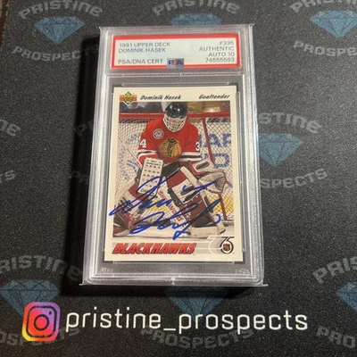 Dominik Hasek 1991 Upper Deck 335 RC PSA/DNA Auto 10 Authentic HOF Rookie Signed - Image 1 of 2