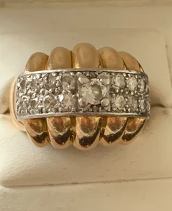 1841– Anello a costine oro giallo platino diamanti anni '50 - Foto 1 di 5