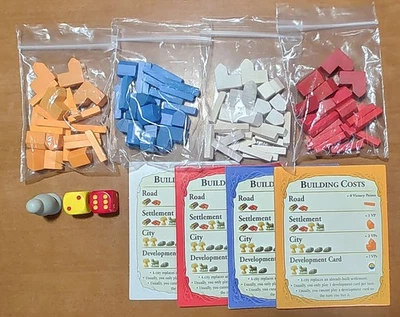 COMPLETE Settlers of Catan 5th Ed Replacement Wood Pieces Crib Cards Robber Dice - Image 1 of 2