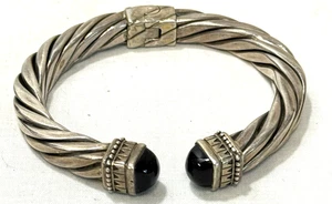 Silpada Sterling Silver Onyx Hinged Cuff Bracelet - Picture 1 of 6
