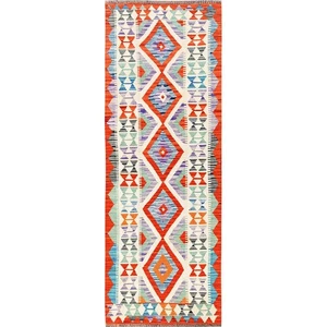 2'10"x8'4" Colorful Afghan Kilim 100% Wool Rug Flat Weave Hand Woven Runner 1916 - Picture 1 of 6