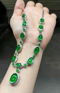 Certified Burma icy green jadeite jade 18K(au750) White gold Necklace& Earrings - Picture 1 of 5