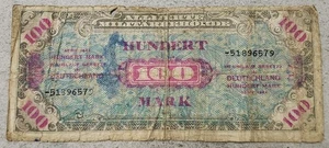 GERMANY (ALLIED MILITARY AUTHORITY) / 100 MARK BANKNOTE 1944 (WARTIME / TORN) - Picture 1 of 2