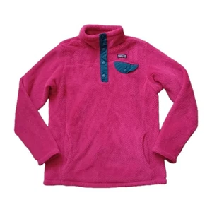 Patagonia Snap-T Fleece Jacket Girls Large 12 Pink Polartec Pullover Youth Fuzzy - Picture 1 of 17