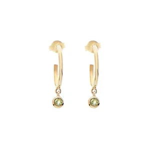 Natural Peridot Gemstone Dainty Hoops Earrings 18k Solid Gold Earrings F602 - Picture 1 of 5
