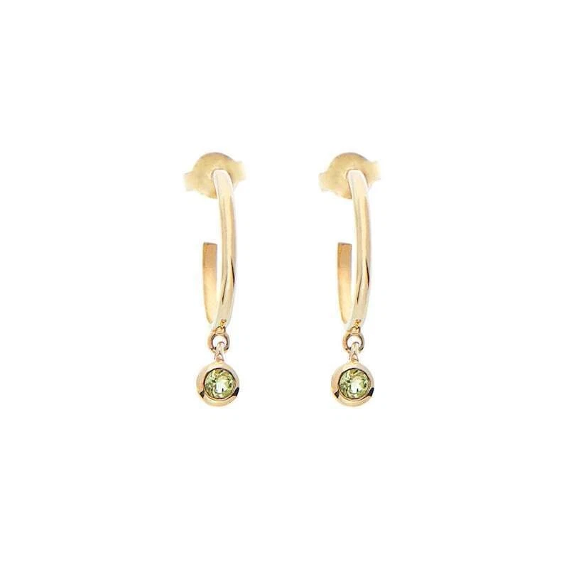 Natural Peridot Gemstone Dainty Hoops Earrings 18k Solid Gold Earrings F602 - Image 1 of 4