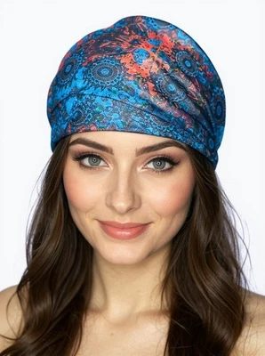 Guante de pelo elástico diadema pañuelo envoltorio azul cachemira tie dye motociclista Foto 1 de 2