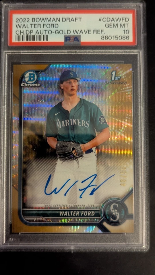 WALTER FORD 2022 BOWMAN DRAFT CHROME GOLD WAVE REFRACTOR AUTO /50 PSA 10 Seattle - Image 1 of 1