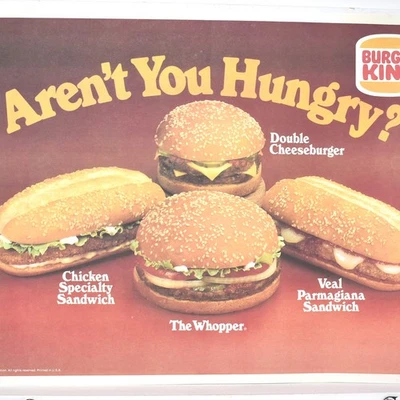 1982 Burger King Restaurant Veal Parmagiana Chicken Sandwich Cheeseburger - Image 1 of 3