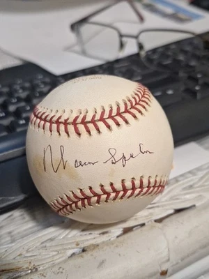 Milwaukee Braves Warren Spahn Signed Major League Baseball #373/500 Playoff COA - Image 1 of 4