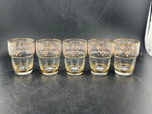 Set Of 5 MCM Gold Rim Pink Motif Shot Glasses No Chips Excellent  - Picture 1 of 9