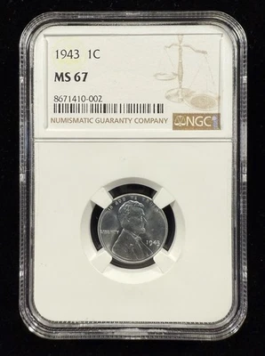 1943 1C Lincoln Steel Cent NGC MS67 Item#315 - Image 1 of 4