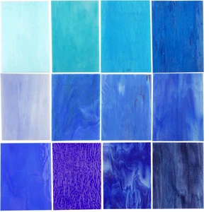 (10 Blatt) Blau Verschiedene Buntglasscheiben 4 x 6 Zoll Opal Kunstglas Packung Tiff - Bild 1 von 12