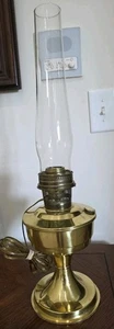 Aladdin Brass Electrified Oil Kerosene Lamp Aladdin Brass Fitter & Lock Chimney - Picture 1 of 11