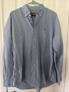 Camisa Vineyard Vines Talla Mediana Abotonada A Cuadros Azul Como Nueva Ballena - Imagen 1 de 4
