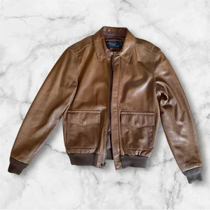 Ralph Lauren Polo A2 Brown Leather Bomber Jacket Small - Bild 1 von 7