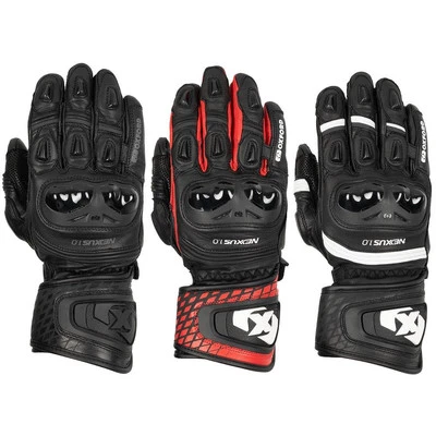 Oxford Nexus Leather Sports Motorcycle Gloves Track CE Long Bike Black Red White - Image 1 of 4
