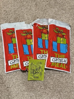 McDonald’s Grinch Socks 2025 SEALED COMPLETE Set Of 4 W/ 1 Grinch salt packet